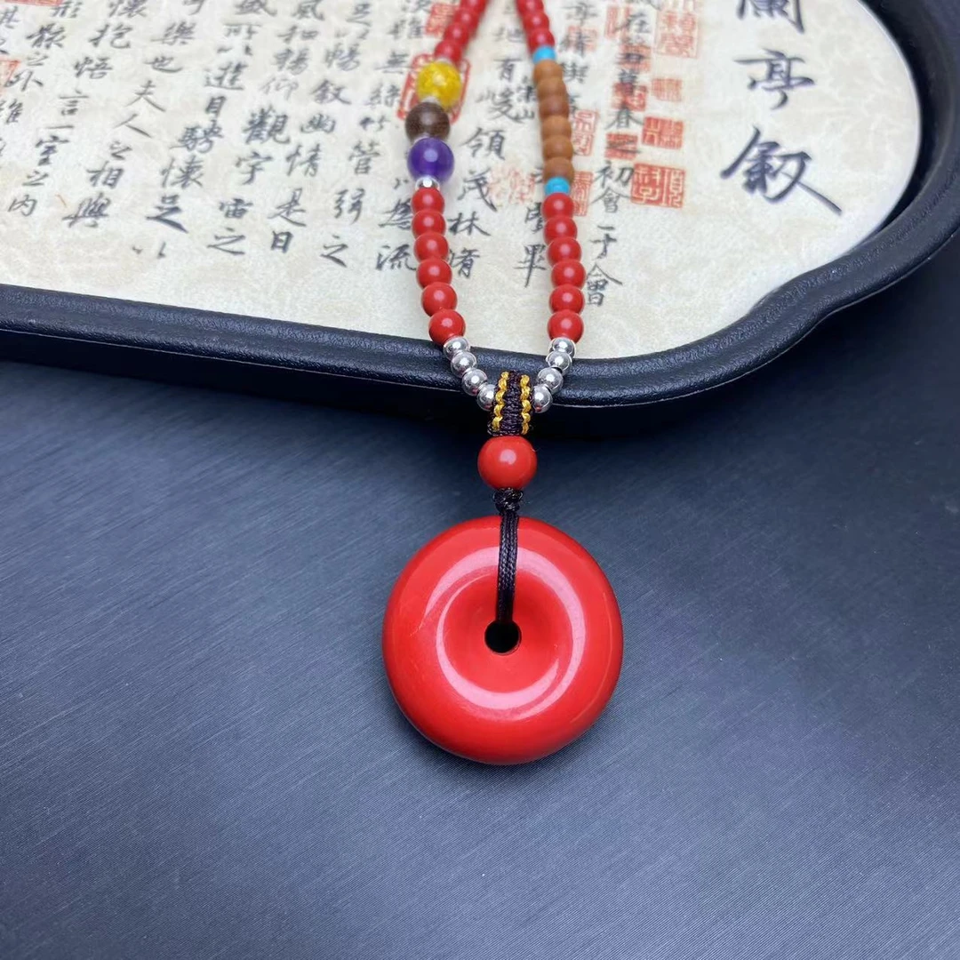含辰砂工艺品高含量朱砂红砂设计款胖平安扣吊坠爆款送礼