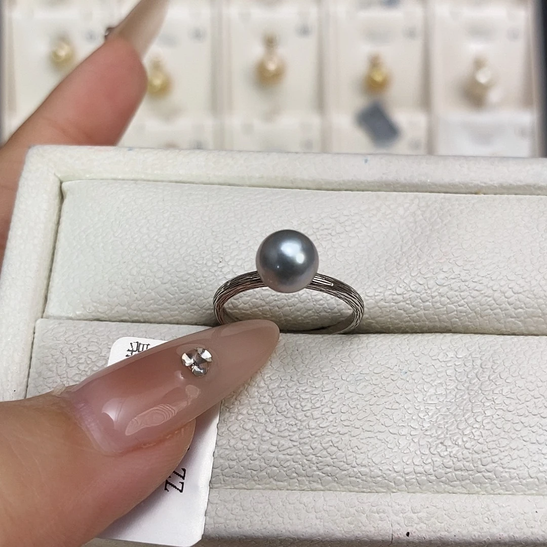 海水珍珠戒指银S925镶嵌7-8