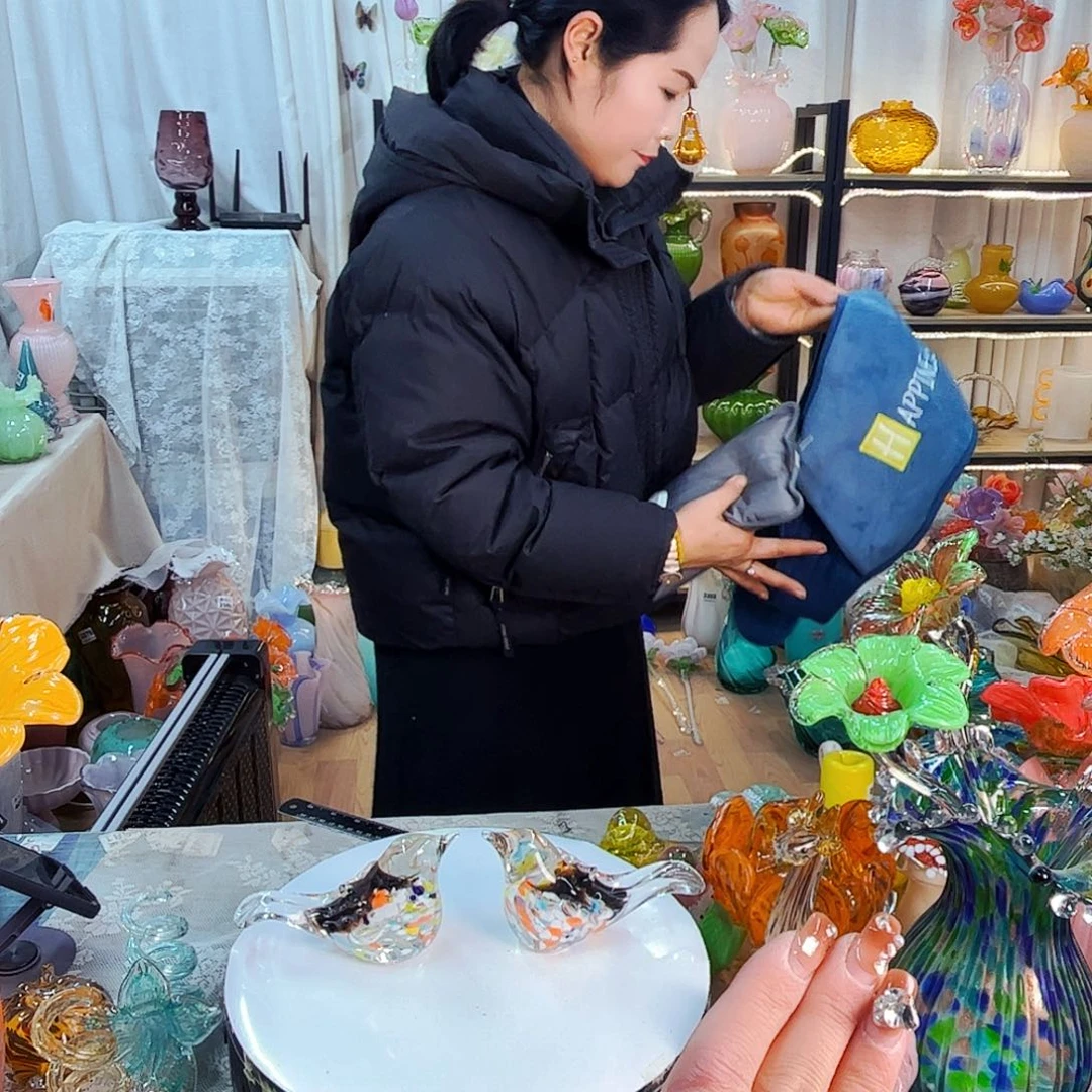 一对鸟家悦美居琉璃摆件