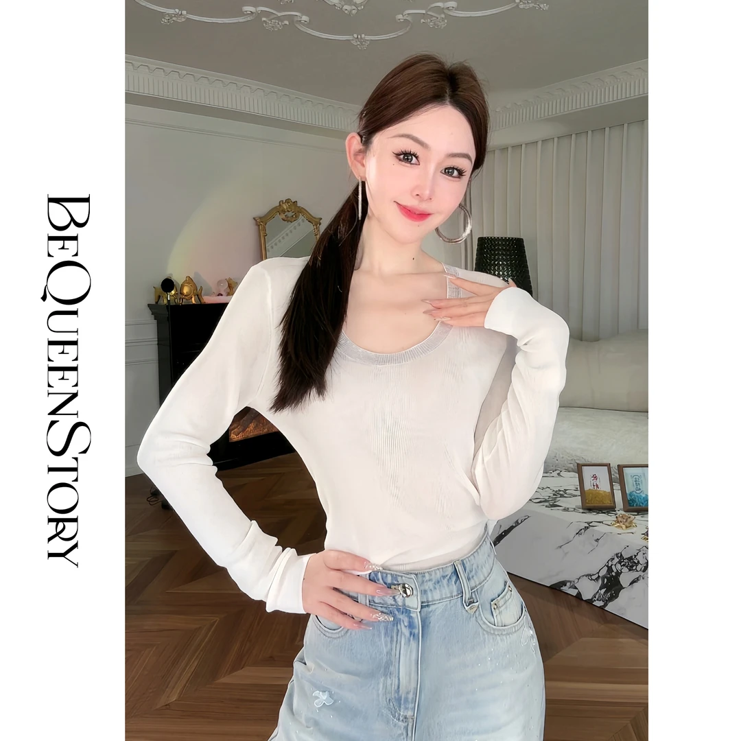 余潇潇【冰萃白巧】细腻双曲纱线圆领精致打底衫2025新品