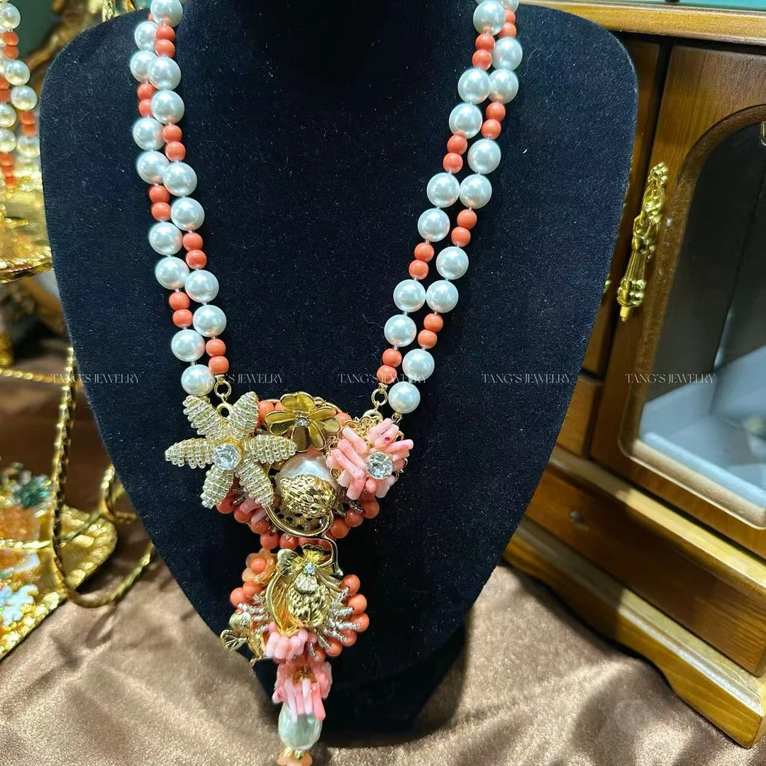 铜合金胸针 橙色 编织项链