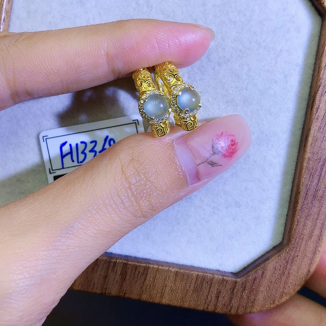 翡翠耳饰银S925镶嵌天然翡翠蛋面耳包