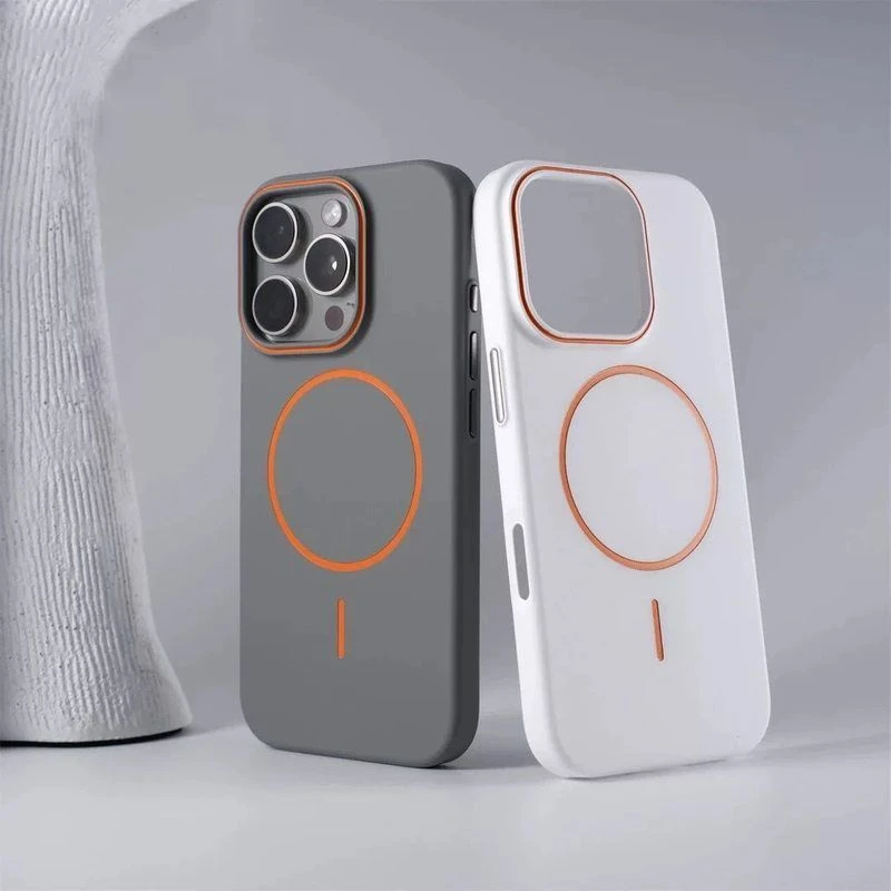 适用iPhone16promax亲肤磨砂撞色细圈磁吸手机壳苹果15防摔保护