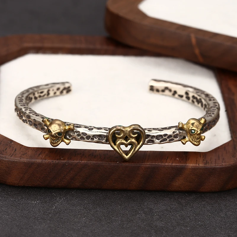 925银手镯 时尚气质精工金色爱心手镯 男女同款流行饰品