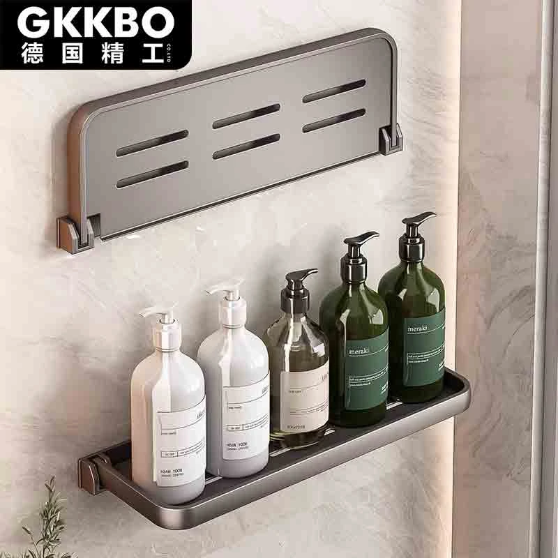 【GKKBO德国精工】 12枪灰免打孔卫生间浴巾架一体挂架壁挂可折叠