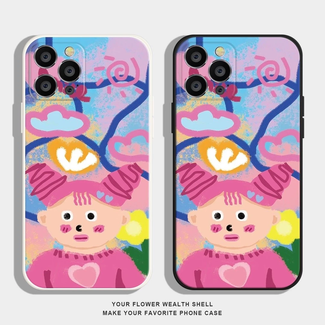 抽象女孩适用于苹果16魔方手机壳iphonepromax全包精孔仿液态硅胶