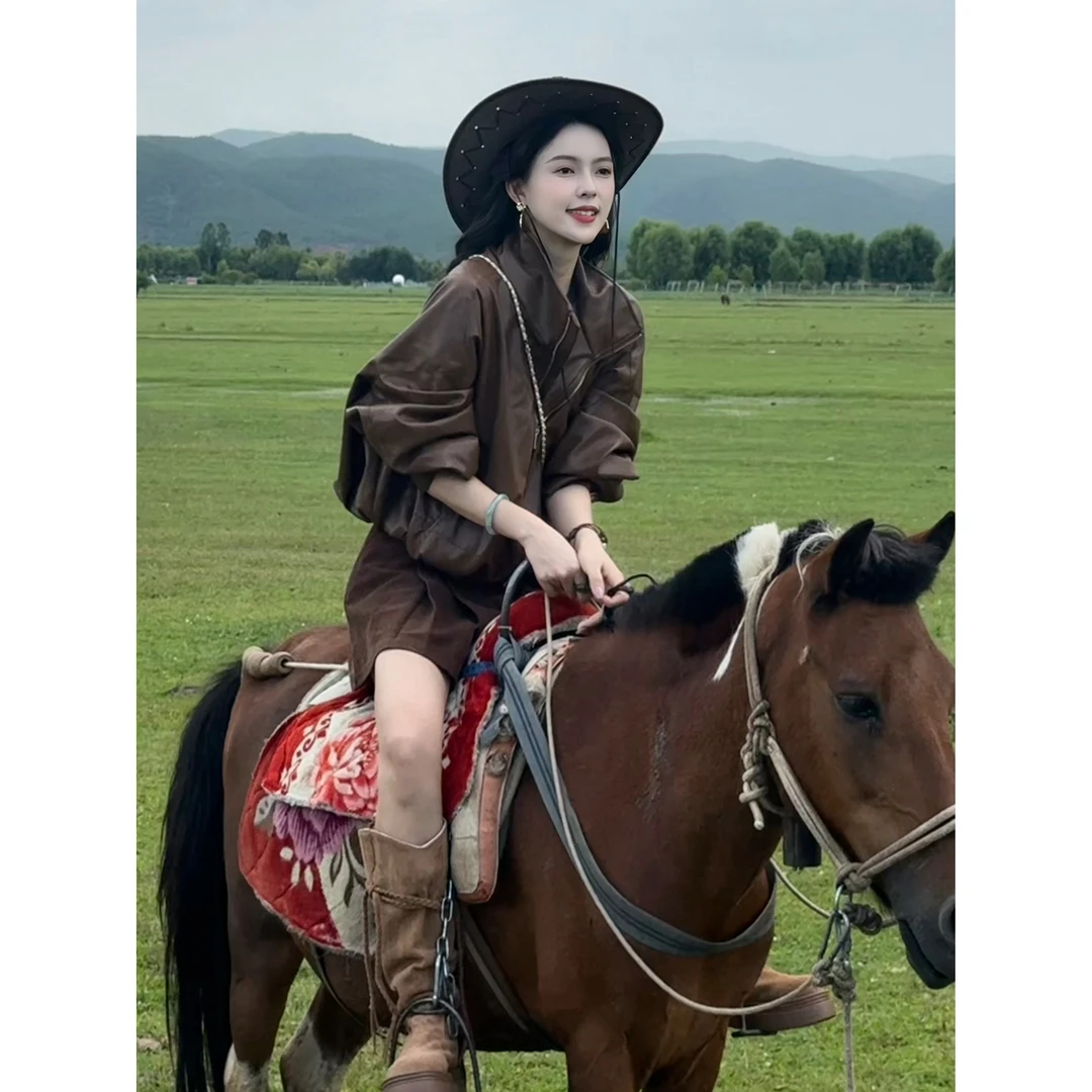 扣子家【邂逅】港风复古秋季新款皮衣短外套女宽松显瘦KW1023220