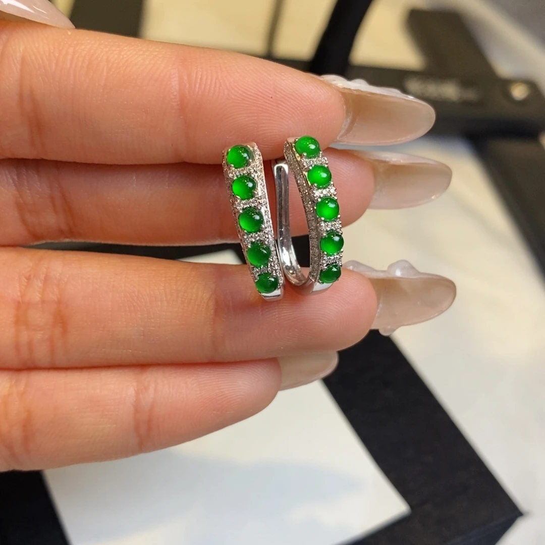 翡翠耳饰18K金镶嵌设计款蛋面耳包