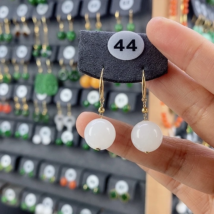 和田玉耳饰18K金镶嵌