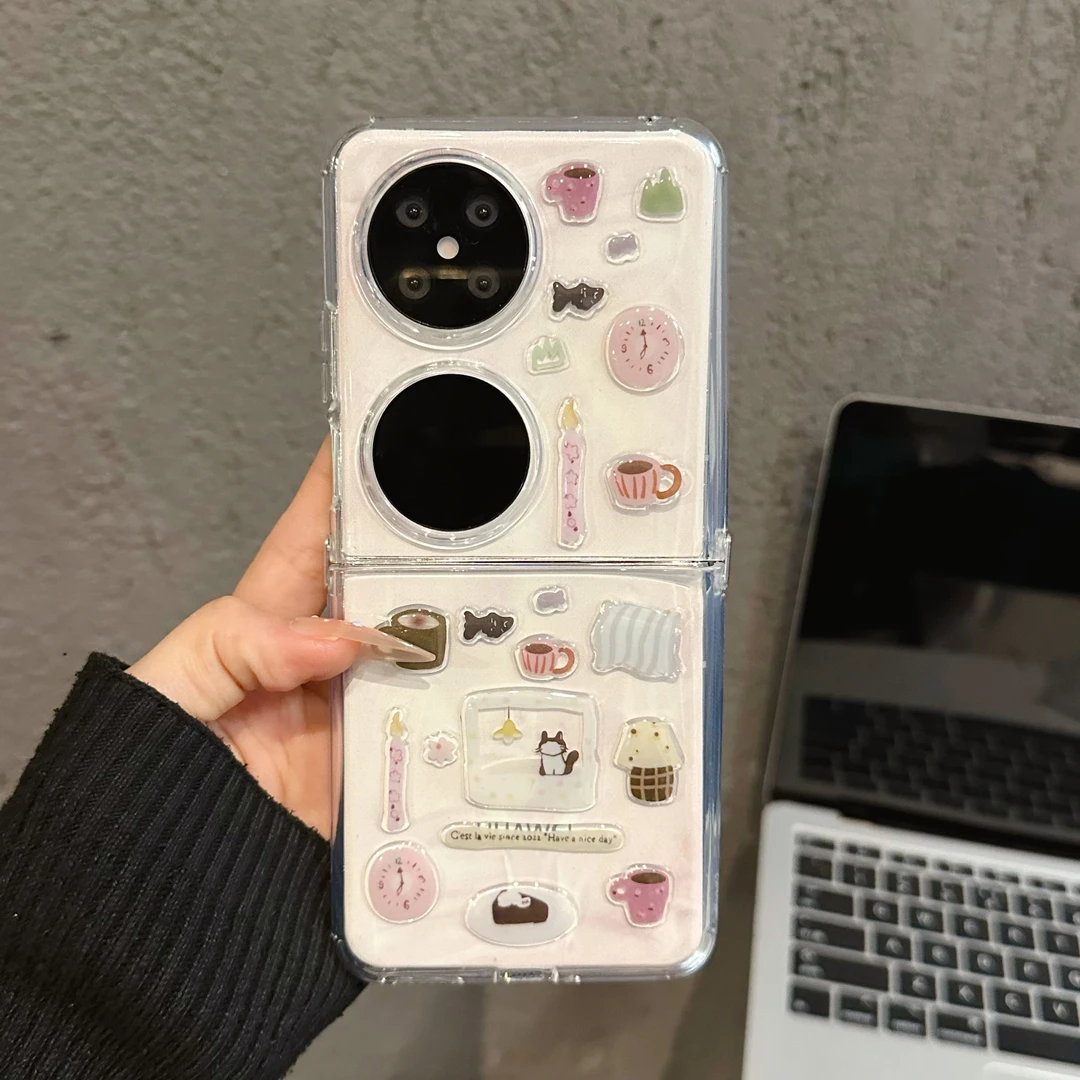 （华为POCKET系列）直边折叠适用华为pocket2手机壳p50女闹钟小黑猫