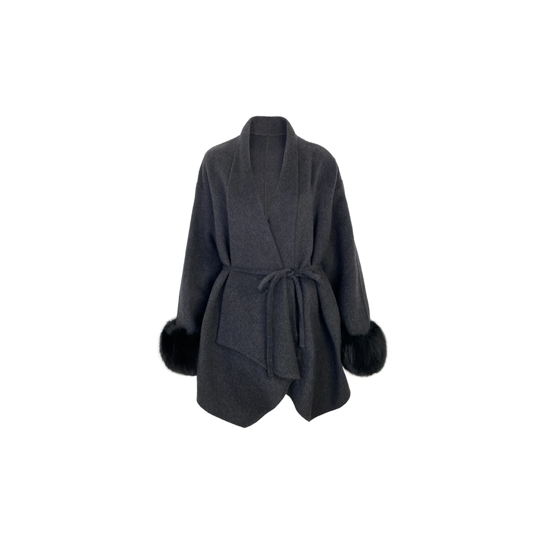 【岚序】狐狸毛袖口短款羊毛大衣2923