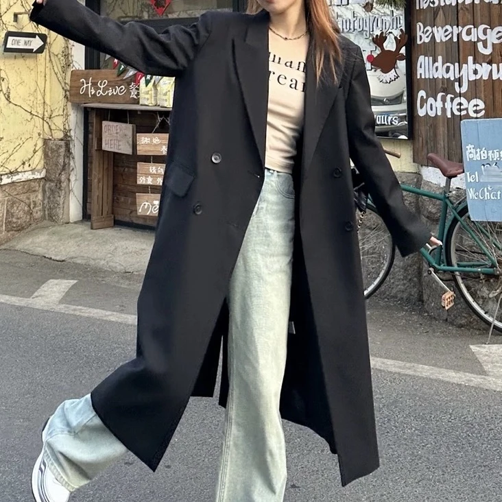外套女春新款韩版宽松中长款气质百搭chic西服风衣