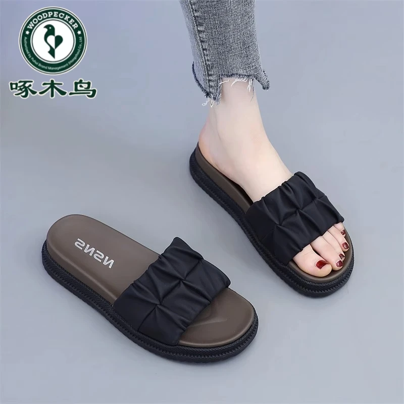 啄木鸟软底凉拖鞋女外穿2025夏季新款网红爆款夏天一字拖厚底防滑