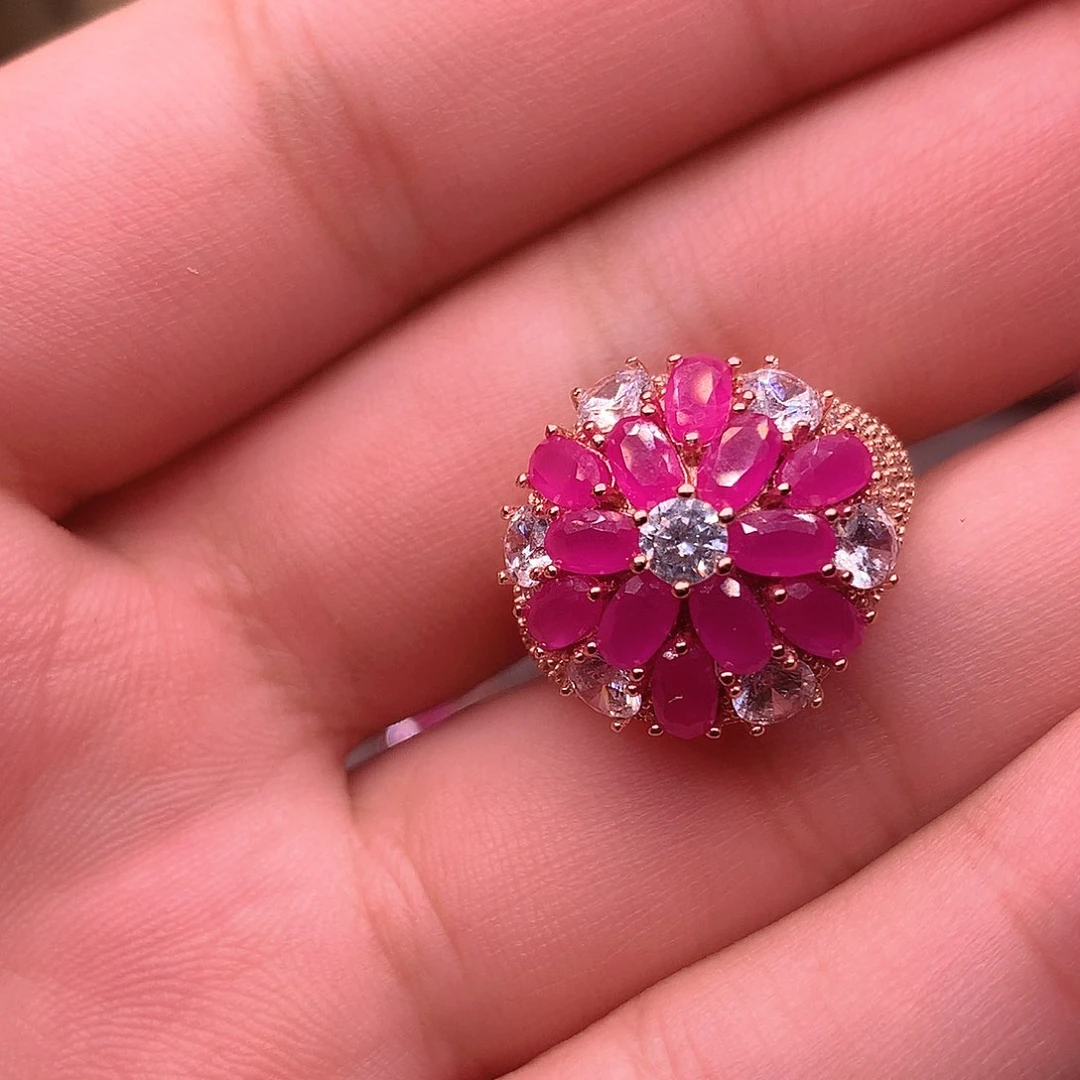 红宝石戒指银S925镶嵌