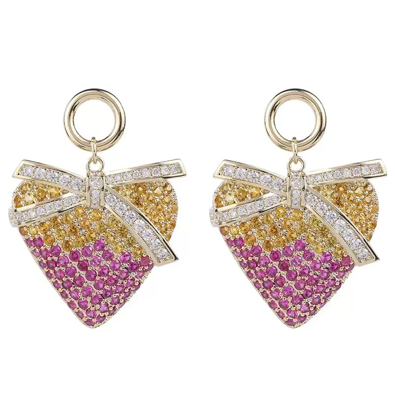 铜合金锆石耳饰 铜合金合成锆石个性松果蝴蝶结耳环小众轻奢