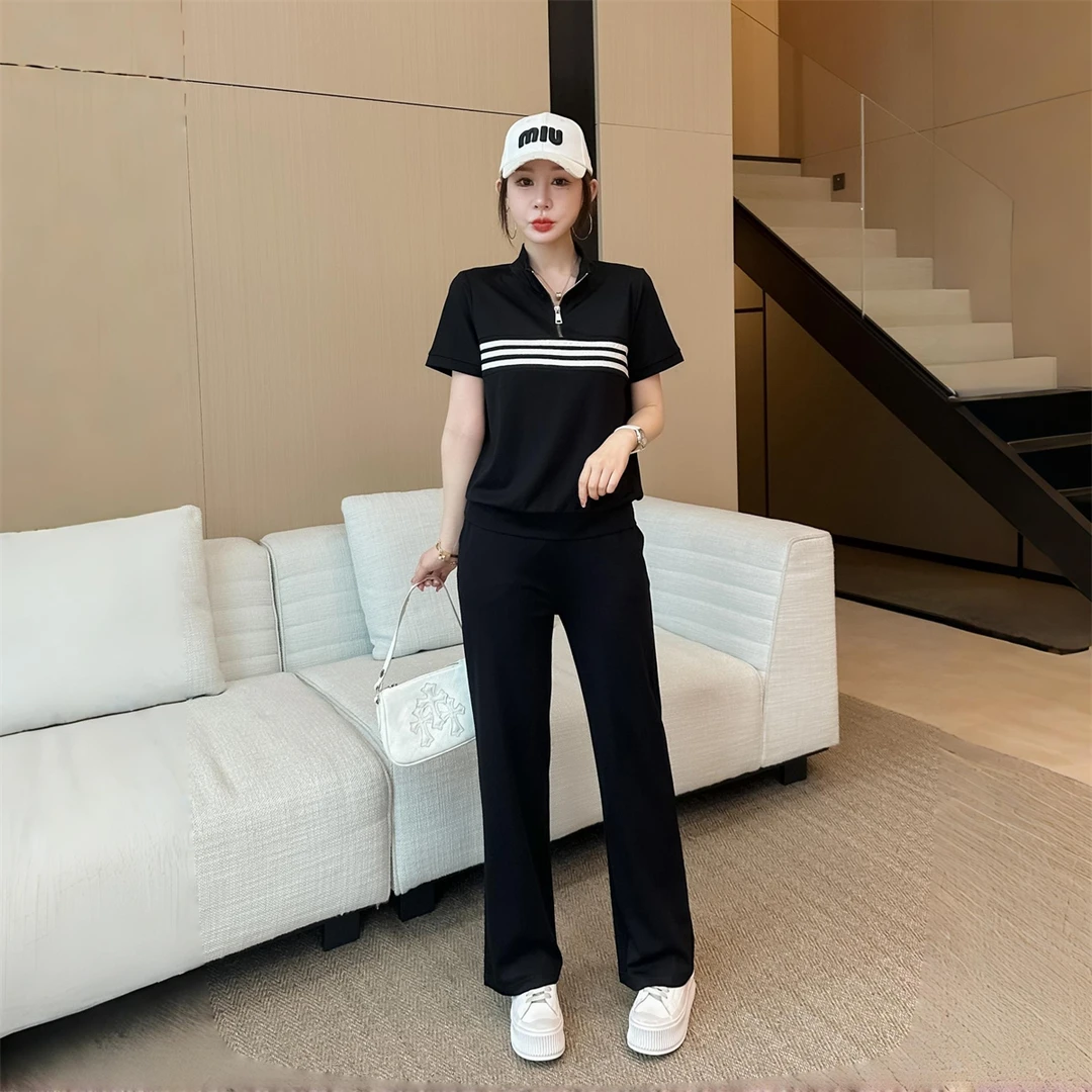 2025夏季新款短袖时尚休闲运动套装女气质减龄宽松显瘦长裤两件套