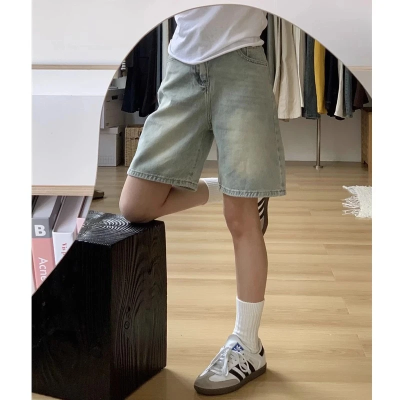 雪千羽五分牛仔裤女夏2025高腰显瘦中裤直筒宽松阔腿小个子短裤薄