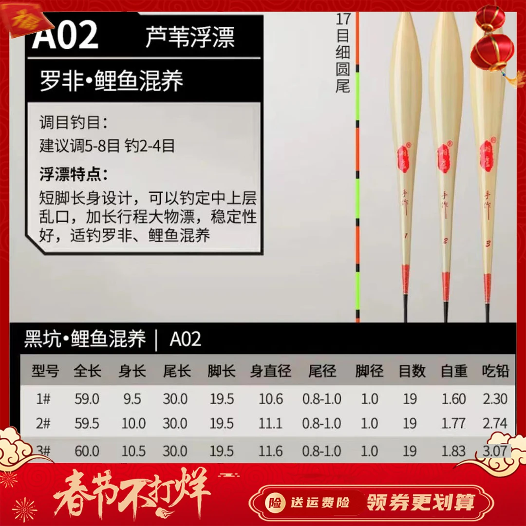 湘芦A-02【正钓抢鱼偷驴】黑坑高端手工芦苇浮漂罗非鲤鱼混养大物漂