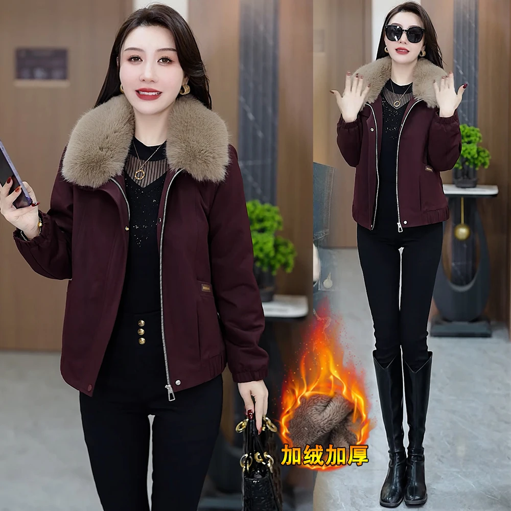 加绒加厚时尚短外套女冬季新款洋气显瘦保暖大毛领夹克休闲上衣潮