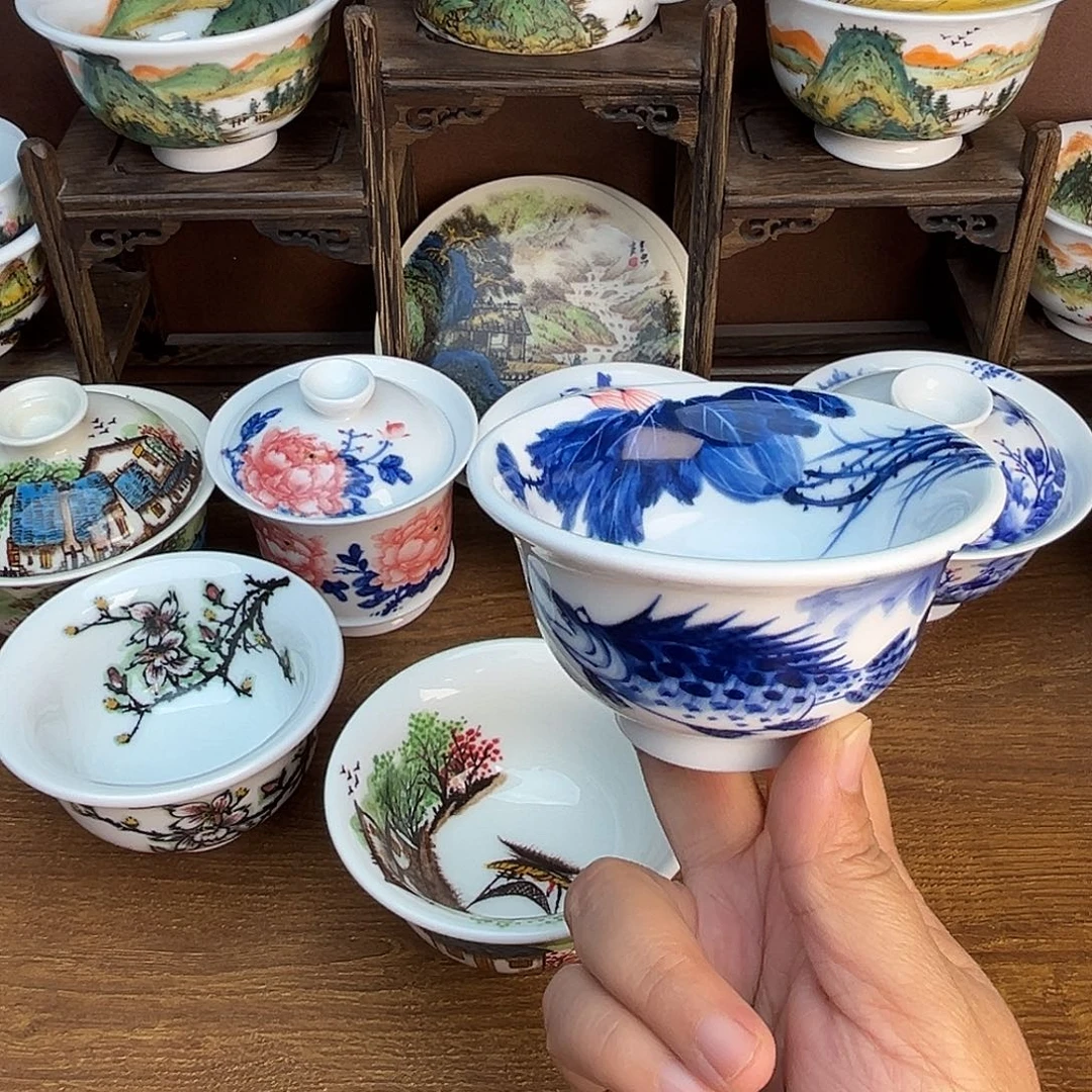 忠意堂釉下彩荷花鳜鱼
