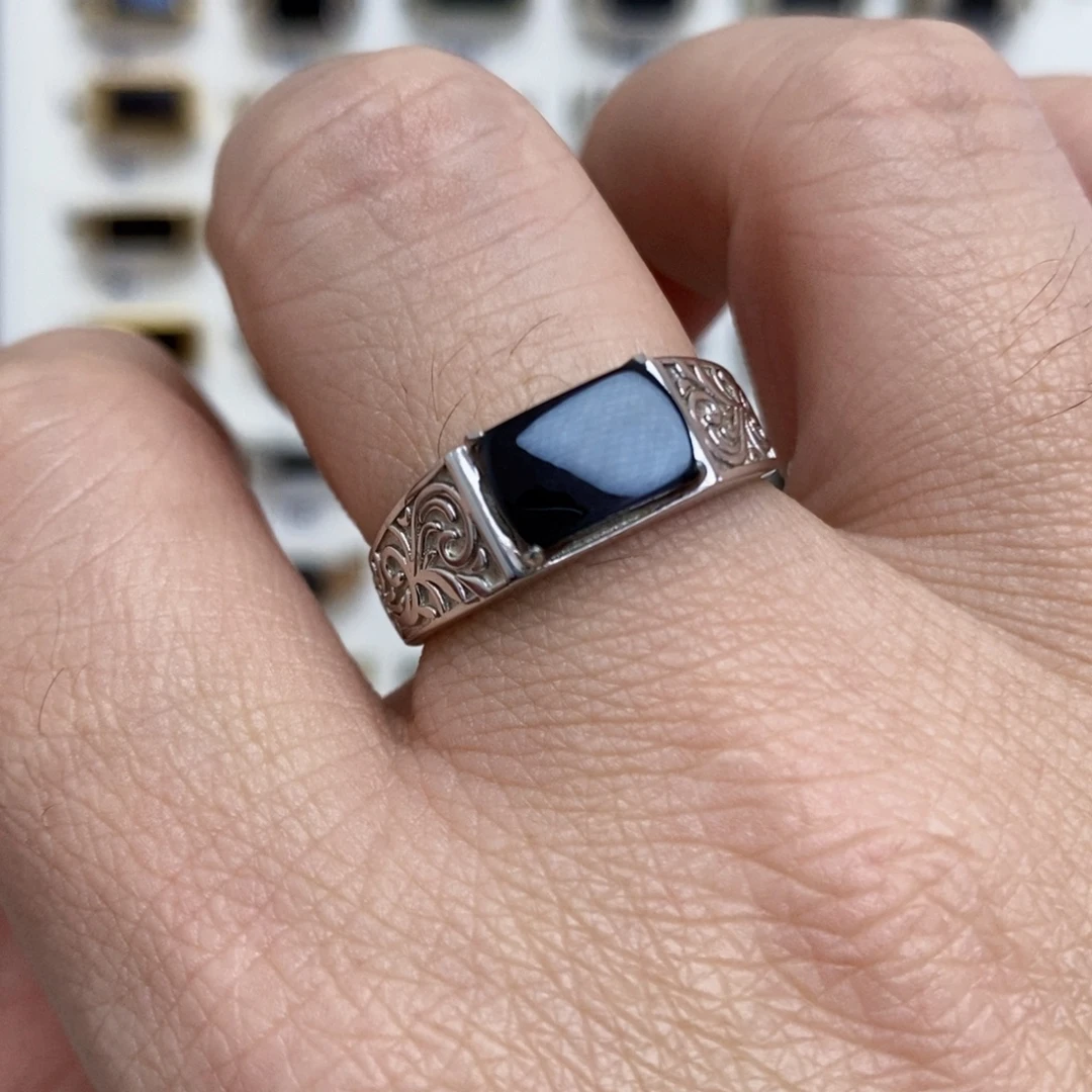 翡翠银S925镶嵌戒指墨翠戒指