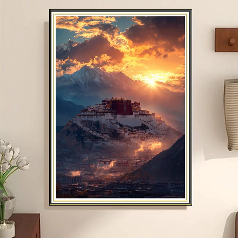 XZ077高端典雅书房挂画布达拉宫茶室大气装饰画餐厅挂画客厅挂画