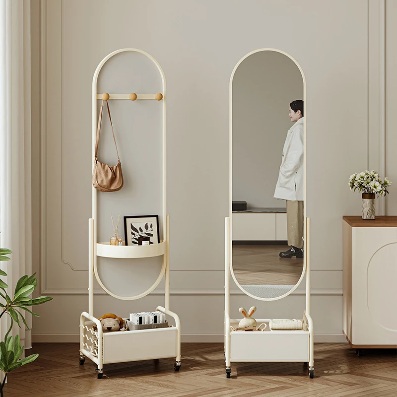 卧室落地全身镜家用可移动旋转穿衣镜挂衣架一体收纳小户型试衣镜
