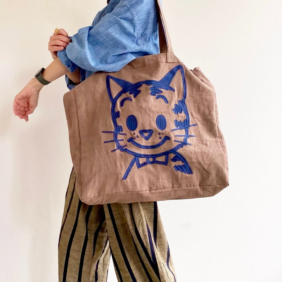 春夏新款 原田治刺绣棉麻大单肩托特