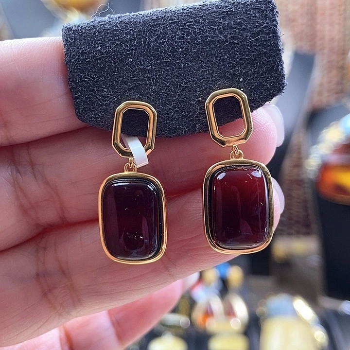 琥珀银S925镶嵌耳饰耳环