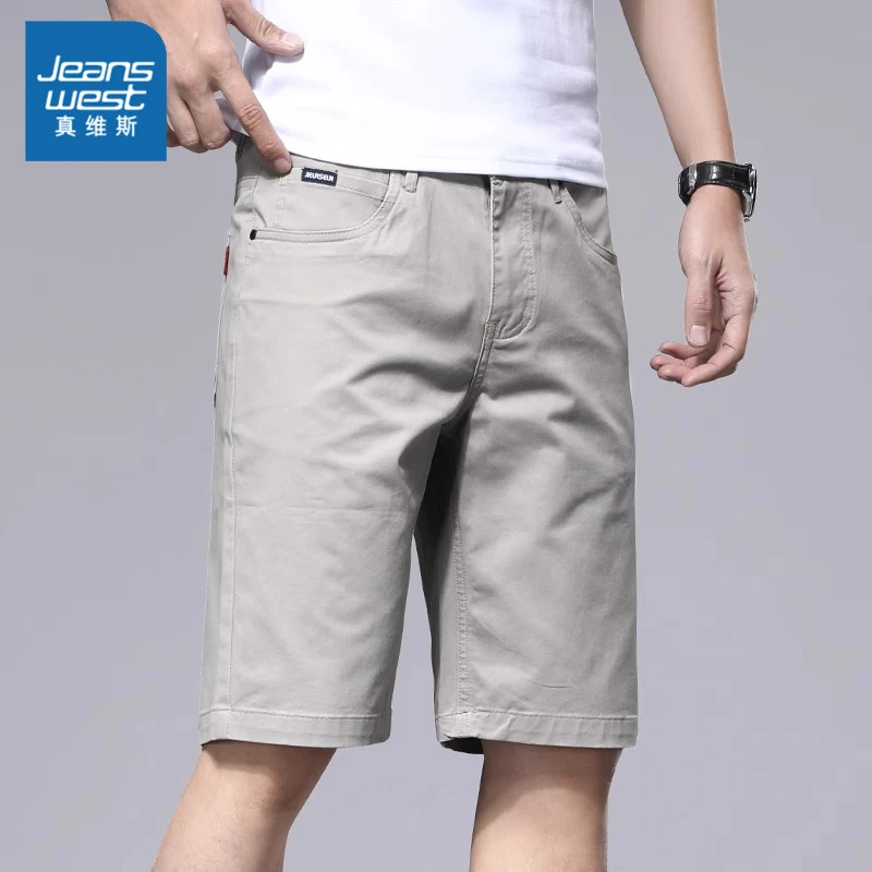 Jeanswest/真维斯男士新款时尚休闲短裤宽松纯色舒适直筒五分中裤