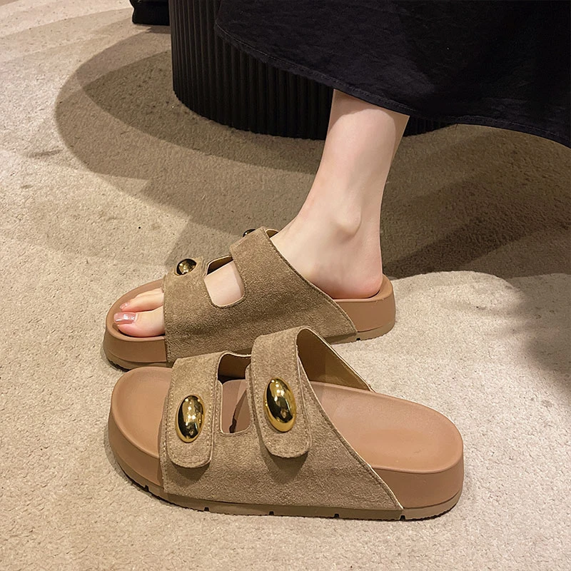 厚底增高黄色勃肯拖鞋女2025夏季新款外穿百搭配裙子沙滩一字拖鞋