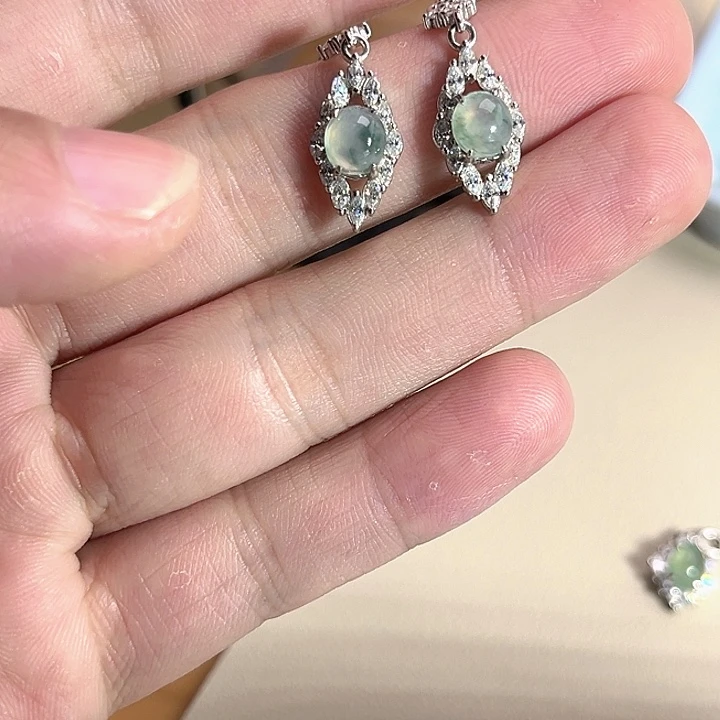 翡翠银S925镶嵌耳钉