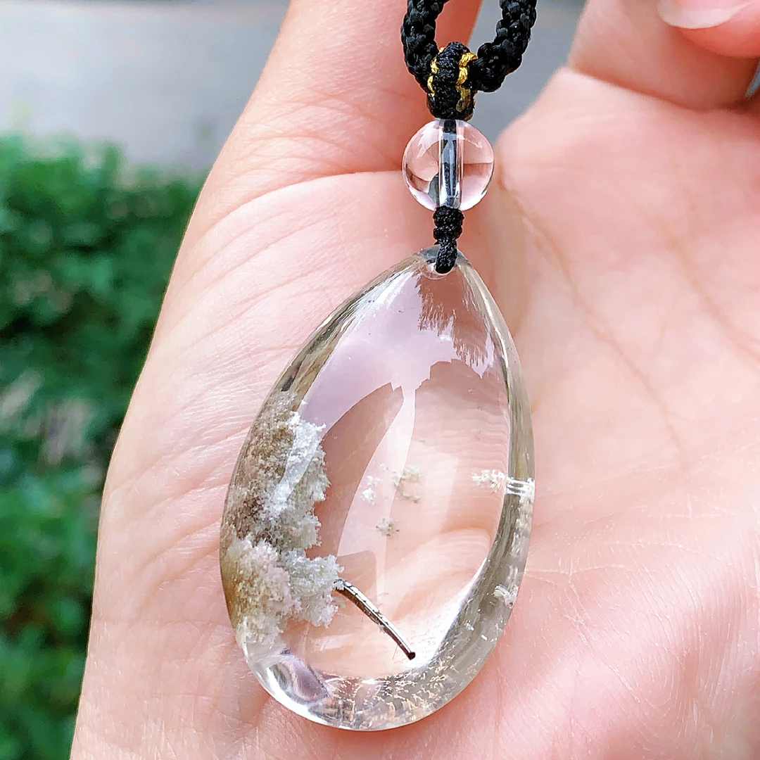 东海水晶天然白幽灵水晶水滴吊坠毛衣链平安项坠男女款聚宝盆饰品