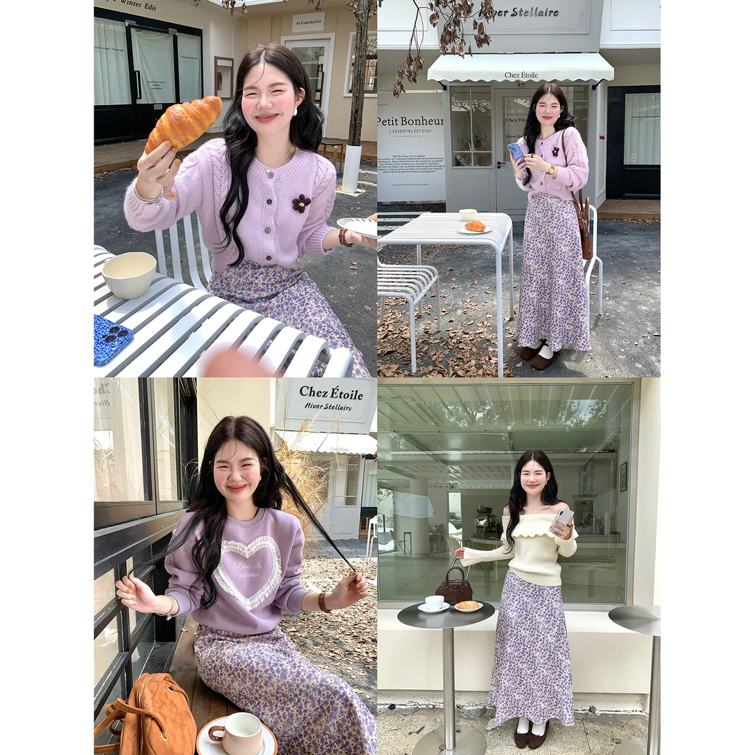 火火火【紫芋丁香】韩系紫色小众碎花半身裙B37952HH53
