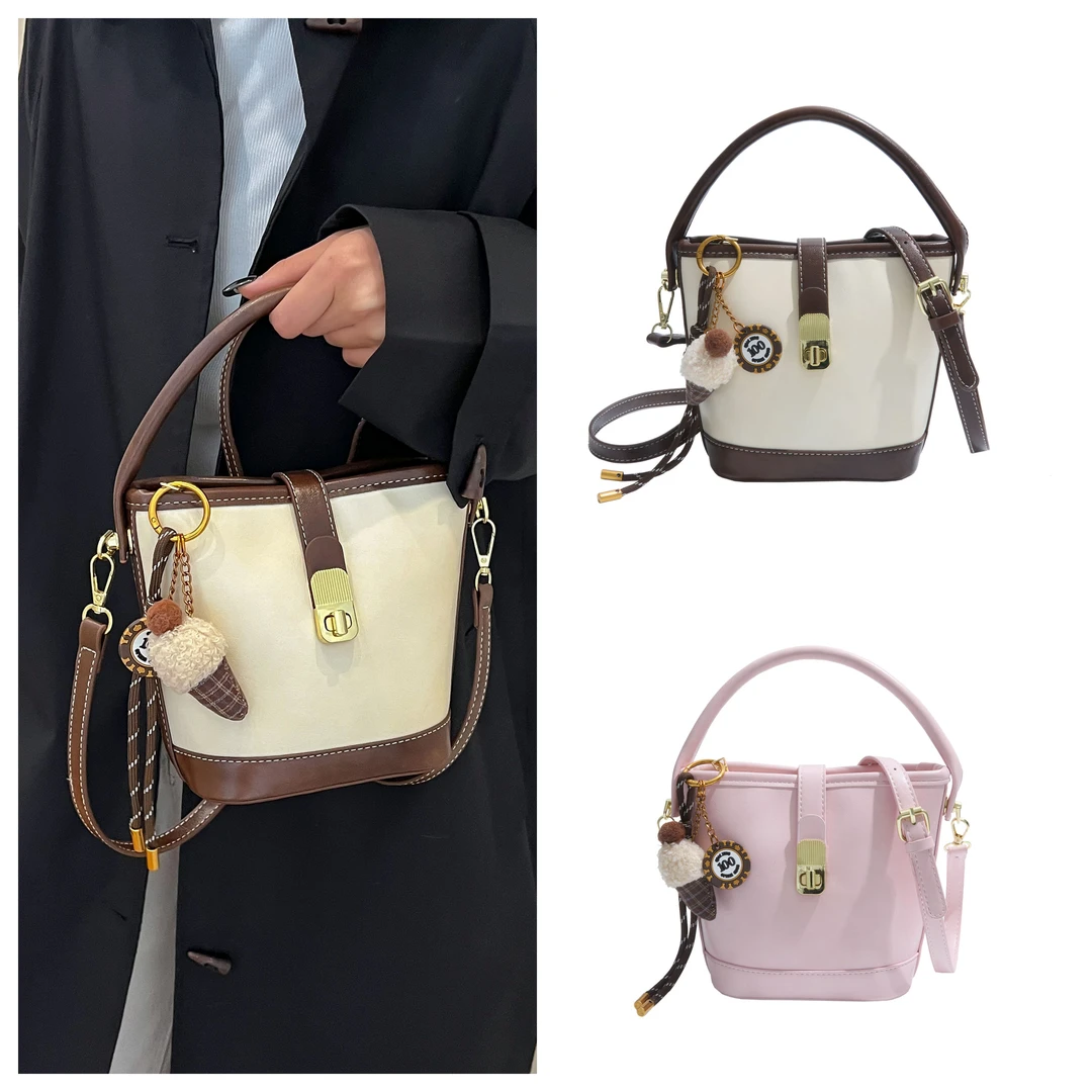 【YH】新款斜挎包水桶复古高级ins日系可爱韩版休闲百搭大学生包