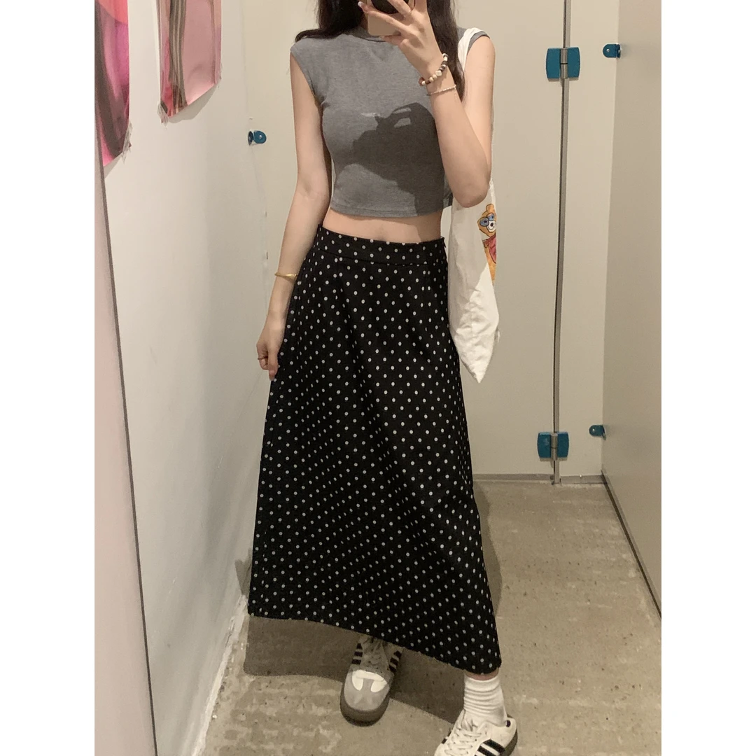 2025夏季新款波点休闲半身裙女大码高腰显瘦中长款a字裙