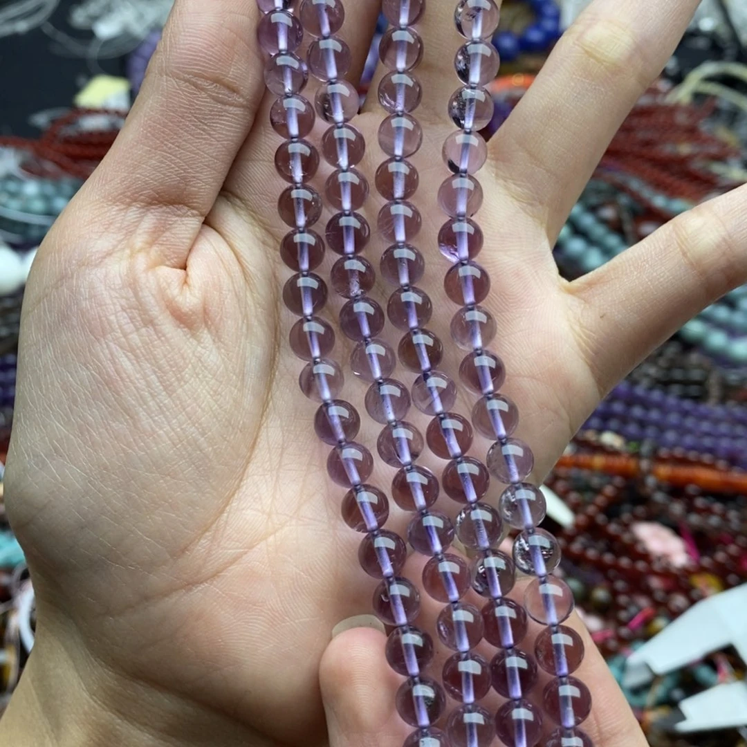 玛瑙/玉髓未镶嵌珠宝半成品一条纯天然玻利维亚紫水晶圆珠6+