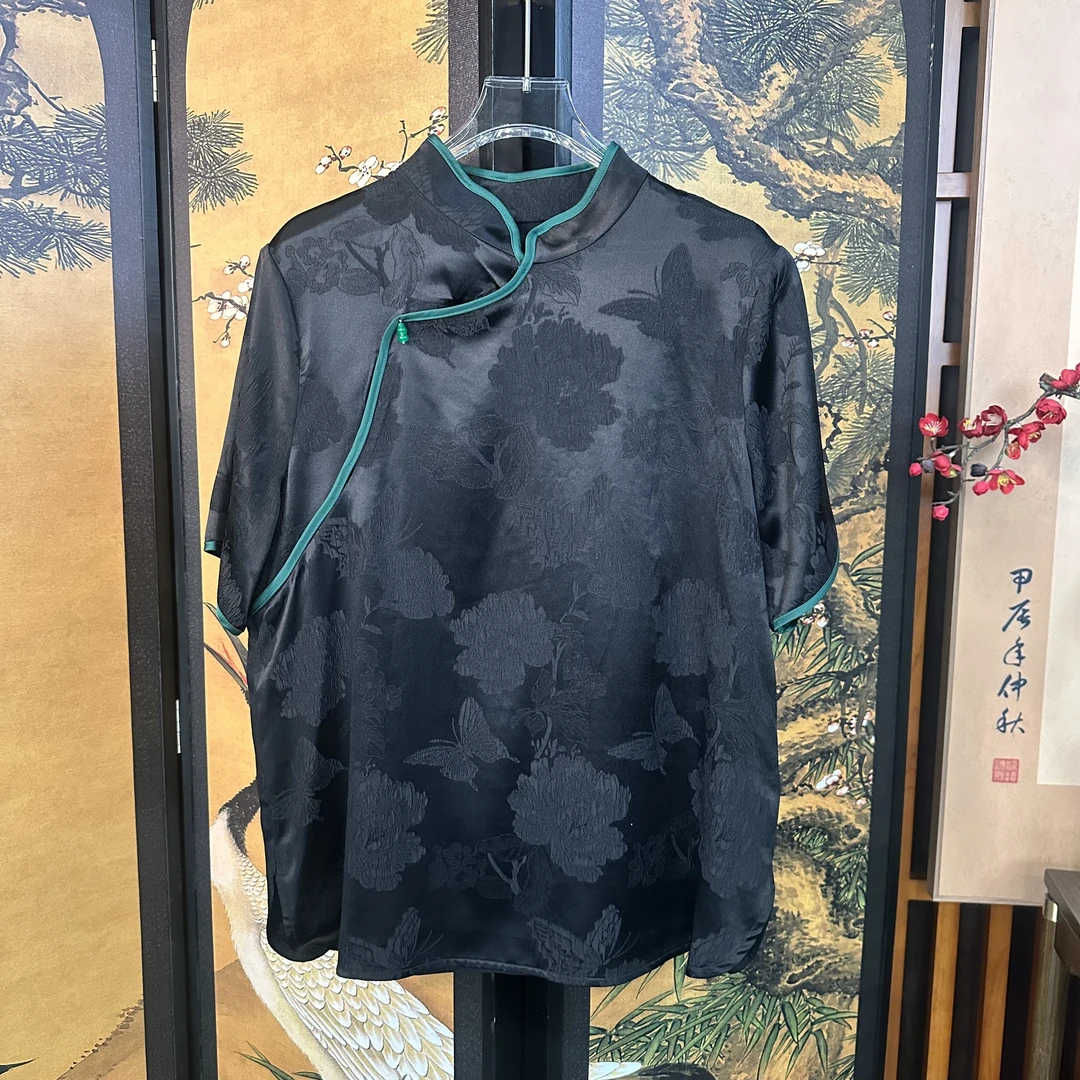 美爱《疏影》真丝提花老缎国风气质上衣