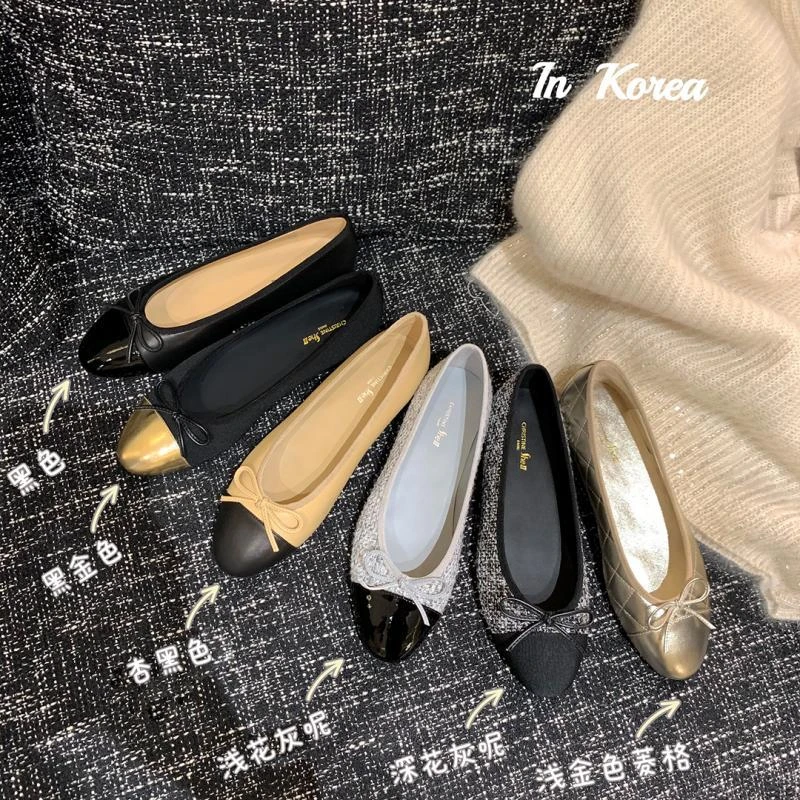 新色再现~拼色蝴蝶结美拉德单鞋黑色气质平底轻奢女士百搭鞋子