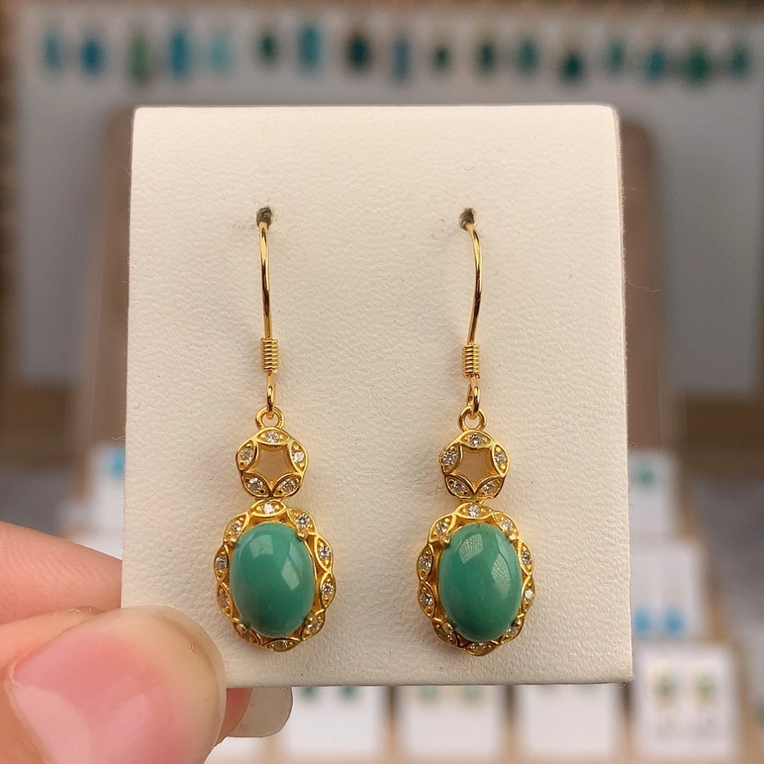 绿松石银S925镶嵌耳饰