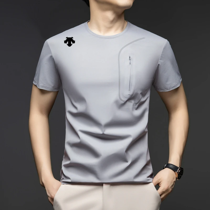 迪桑新款短袖t恤男夏季圆领户外运动时尚休闲男款高端舒适透气白T