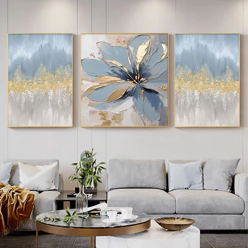 纯手绘油画客厅装饰画三联现代轻奢花卉肌理沙发背景墙简约挂画