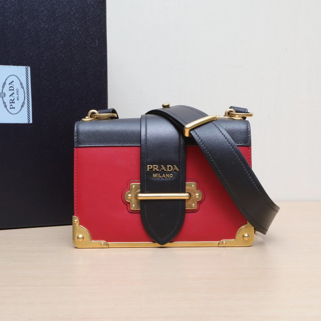 99新 Prada/普拉达 【娇】Cahier 盒子包 20 拼色皮革C金扣 805685