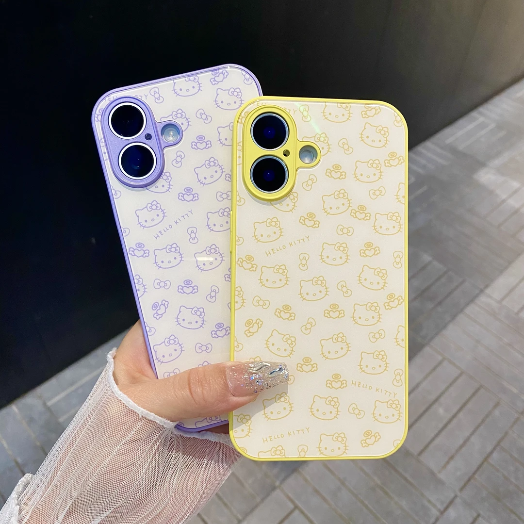 苹果/华为/oppo/vivo/小米线条凯蒂猫适用iPhone16肤感玻璃手机壳