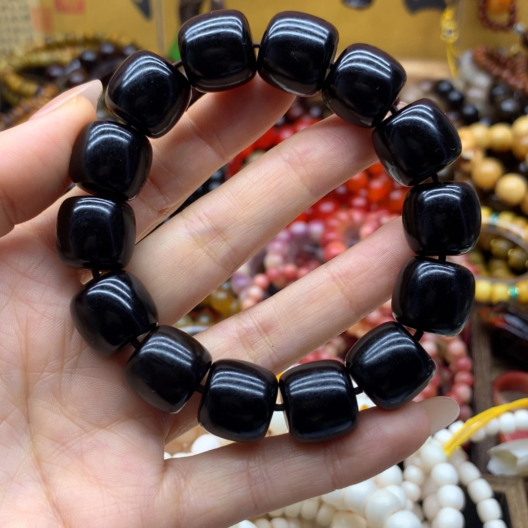 1***藏式天然牛角手串12mm老型纯黑