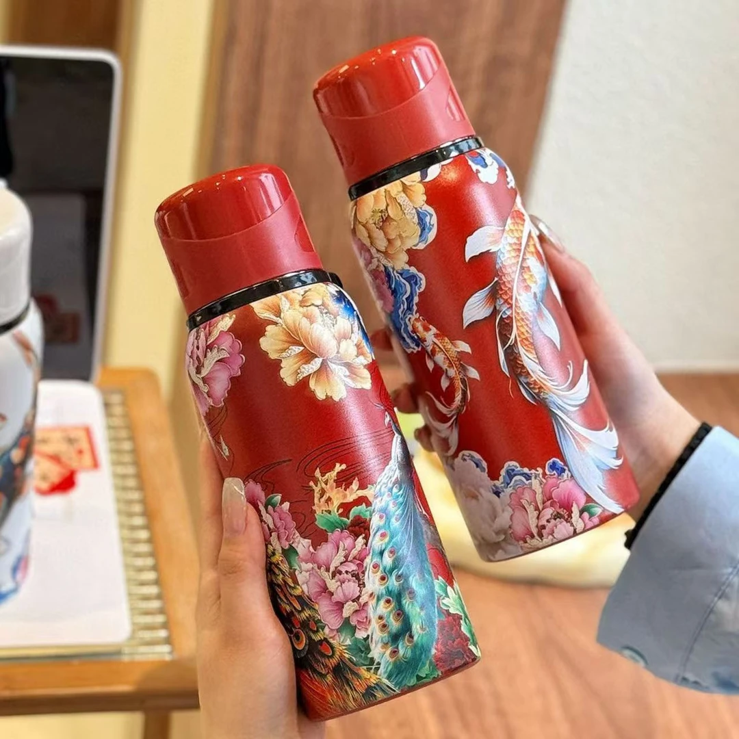 国潮风保温杯大容量水杯316不锈钢杯子复古创意便携户外手提水壶