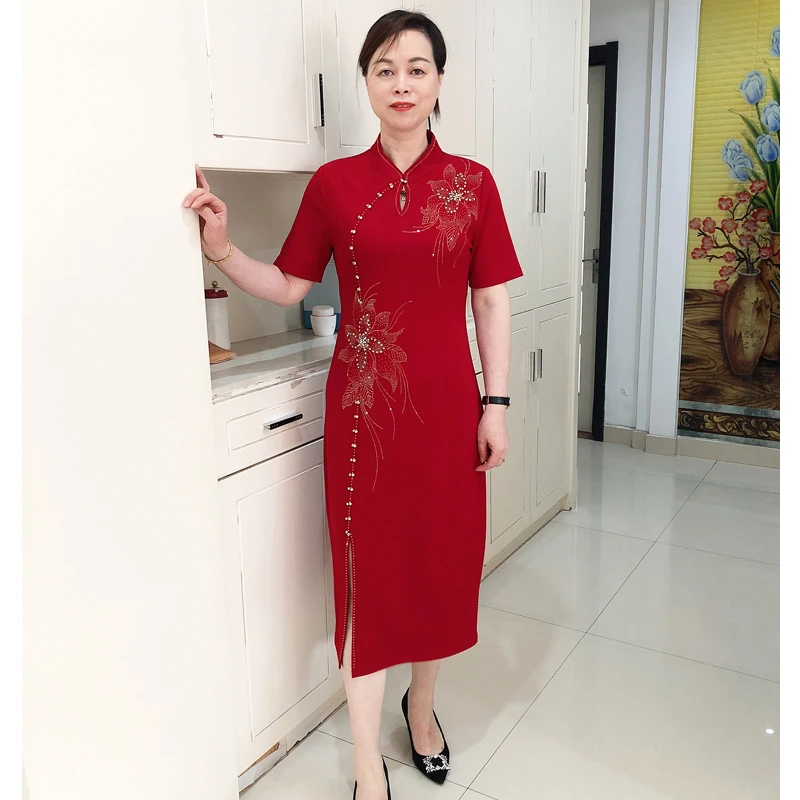 重磅刺绣高端妈妈喜服夏季旗袍年轻高贵中年喜婆婆婚宴装修身显瘦