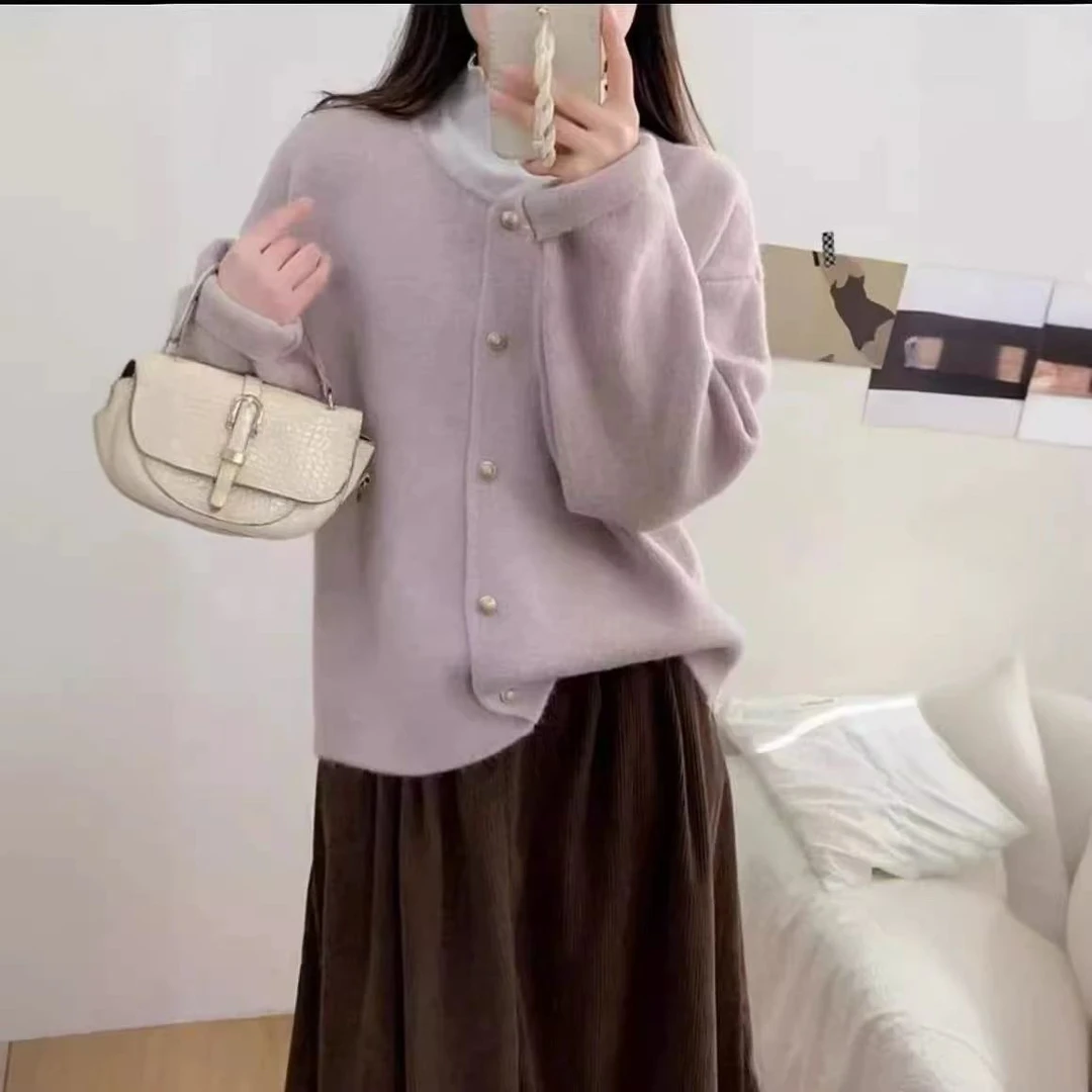 【正版原版】软糯高密度高克重750克韩系果色金扣针织开衫毛衣外套L