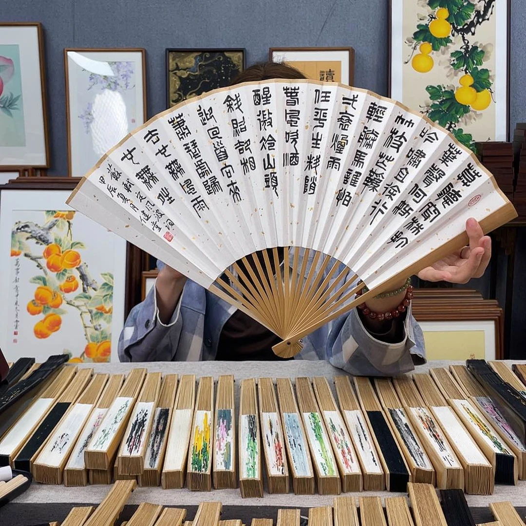 国画95寸玉竹-纯手绘-文玩扇骨（默认粘好）定风波