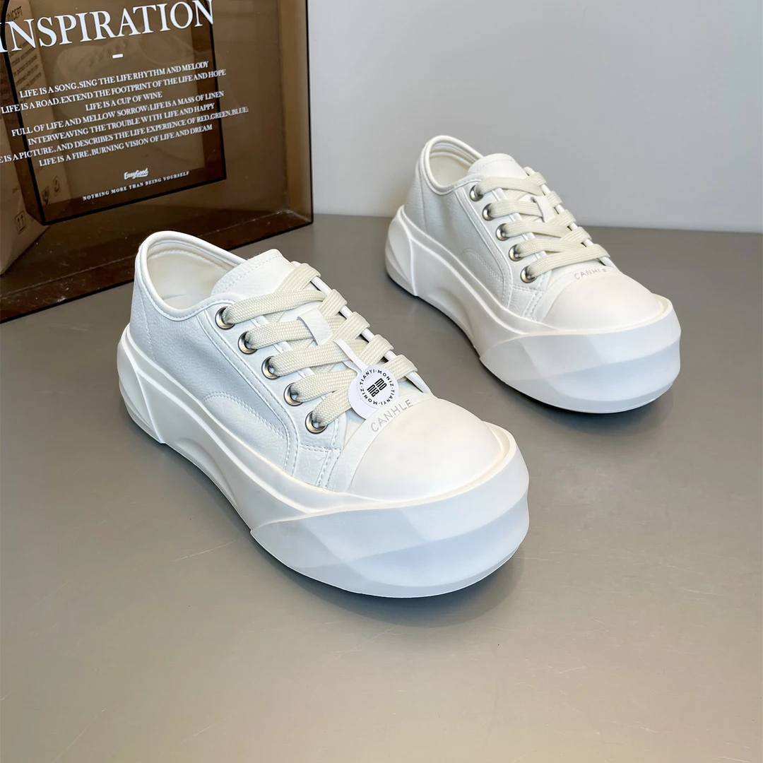 欧货2025新款百搭板鞋不规则厚底松糕鞋爆款系带轻便小白鞋ins潮